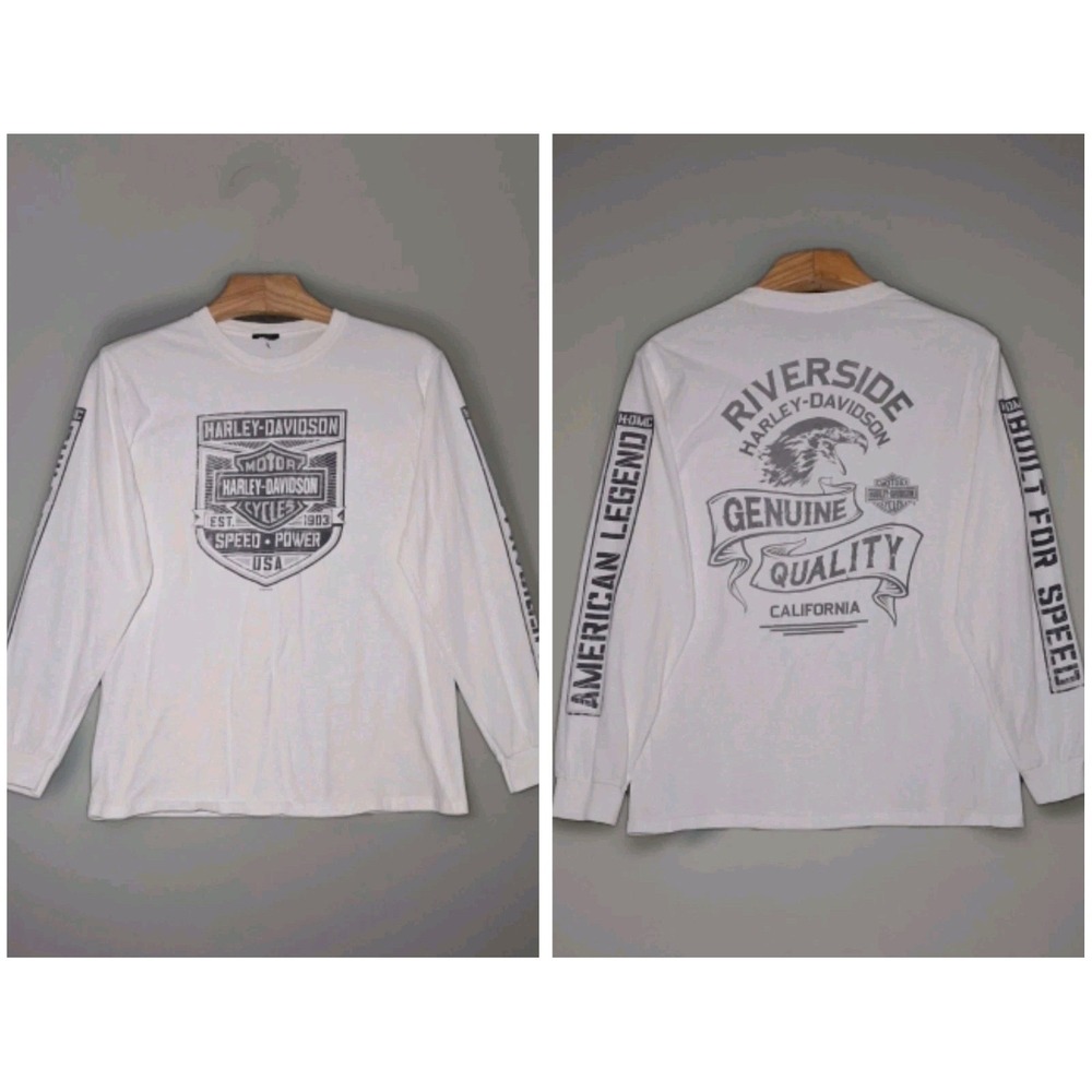 Cool Harley Davidson Riverside California White Long Sleeve T-Shirt Size Medium